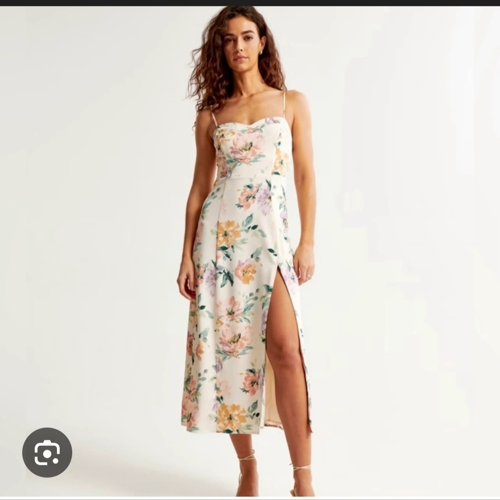 Abercrombie & Fitch Floral Midi Dress in Cream